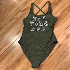 No Boundaries olive X back graphic swimsuit M